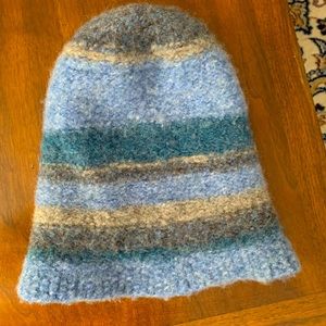 Vintage Grunge Knit Wool Winter Cap or Beanie Multi color Blue, gray striped
